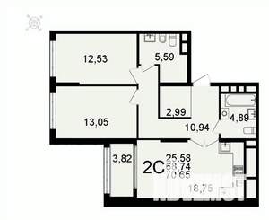 2-к квартира, вторичка, 71м2, 13/26 этаж