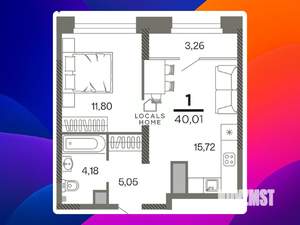 1-к квартира, вторичка, 40м2, 22/26 этаж