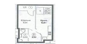 1-к квартира, строящийся дом, 29м2, 7/16 этаж