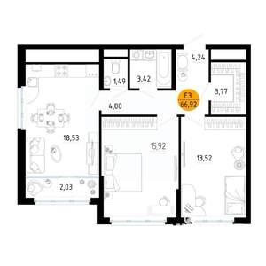 2-к квартира, вторичка, 67м2, 10/25 этаж