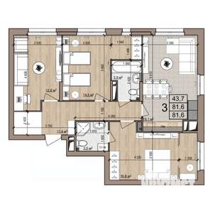 3-к квартира, строящийся дом, 82м2, 7/25 этаж