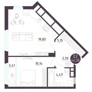 1-к квартира, вторичка, 44м2, 4/18 этаж