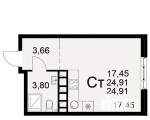 1-к квартира, вторичка, 25м2, 18/22 этаж