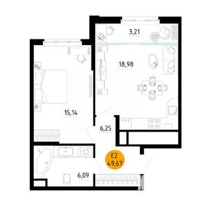 1-к квартира, вторичка, 50м2, 14/25 этаж