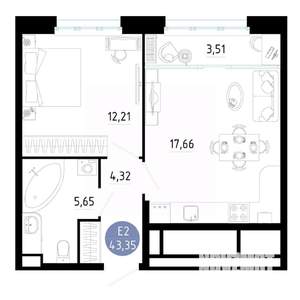 1-к квартира, вторичка, 43м2, 5/25 этаж