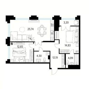 2-к квартира, вторичка, 75м2, 13/19 этаж