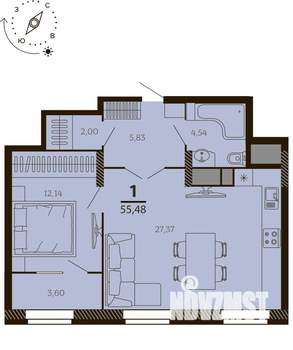 1-к квартира, вторичка, 55м2, 5/7 этаж