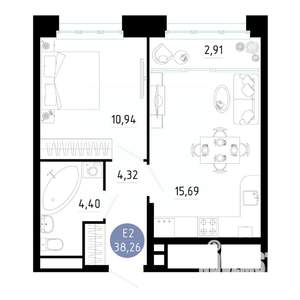 1-к квартира, вторичка, 38м2, 24/25 этаж