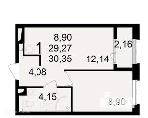 1-к квартира, вторичка, 30м2, 7/24 этаж