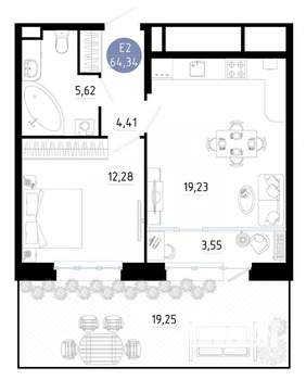 1-к квартира, вторичка, 64м2, 1/25 этаж