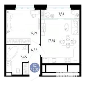 1-к квартира, вторичка, 43м2, 13/25 этаж