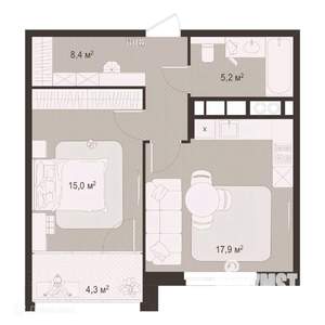 1-к квартира, вторичка, 51м2, 7/9 этаж