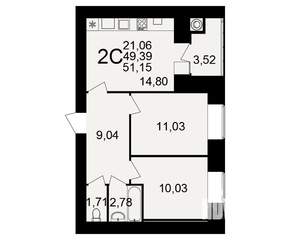 2-к квартира, вторичка, 49м2, 1/15 этаж