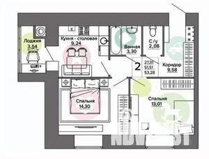 2-к квартира, вторичка, 53м2, 1/16 этаж