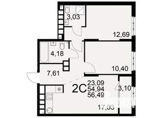 2-к квартира, вторичка, 55м2, 3/22 этаж