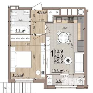 1-к квартира, вторичка, 46м2, 1/26 этаж