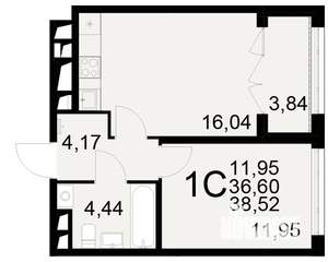 1-к квартира, вторичка, 37м2, 16/25 этаж