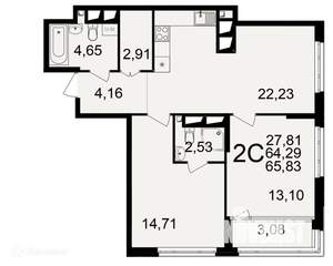 2-к квартира, вторичка, 66м2, 17/26 этаж