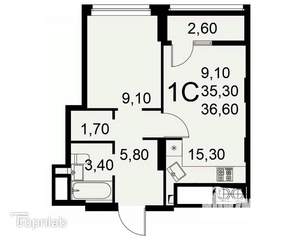 1-к квартира, вторичка, 38м2, 1/23 этаж