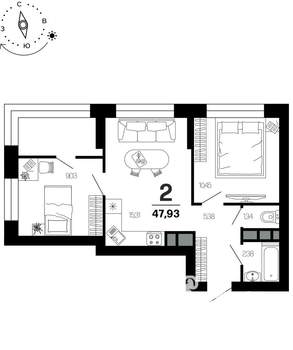 2-к квартира, вторичка, 48м2, 3/21 этаж