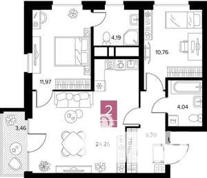2-к квартира, вторичка, 63м2, 6/9 этаж