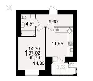 1-к квартира, вторичка, 39м2, 8/16 этаж