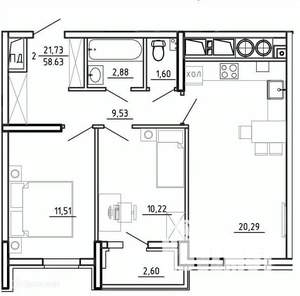 2-к квартира, вторичка, 59м2, 17/26 этаж