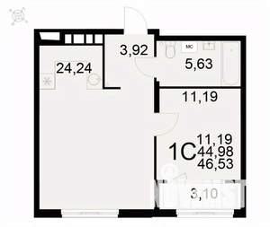 1-к квартира, вторичка, 47м2, 13/22 этаж
