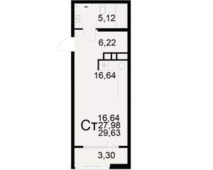1-к квартира, вторичка, 28м2, 4/21 этаж