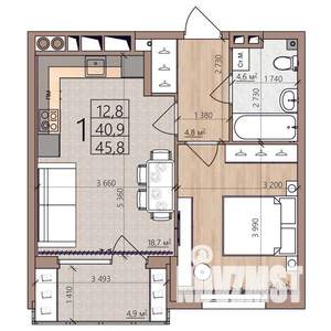 1-к квартира, вторичка, 46м2, 2/9 этаж