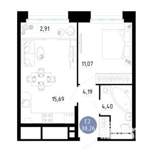 1-к квартира, вторичка, 38м2, 20/20 этаж