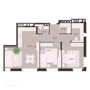2-к квартира, вторичка, 70м2, 2/9 этаж