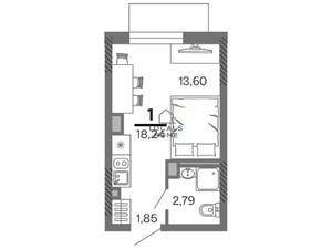 Студия квартира, вторичка, 18м2, 12/25 этаж