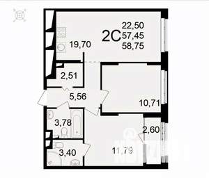 2-к квартира, вторичка, 59м2, 3/11 этаж