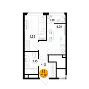 1-к квартира, вторичка, 27м2, 23/25 этаж