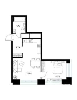 1-к квартира, вторичка, 44м2, 2/17 этаж