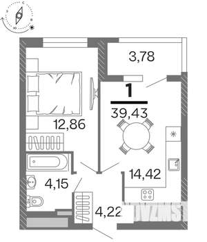 1-к квартира, строящийся дом, 39м2, 7/15 этаж