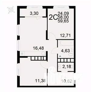2-к квартира, вторичка, 60м2, 9/22 этаж