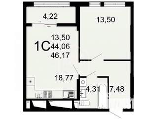 1-к квартира, строящийся дом, 46м2, 5/27 этаж