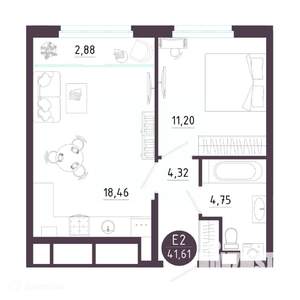 1-к квартира, вторичка, 42м2, 8/19 этаж