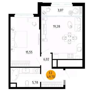 1-к квартира, вторичка, 50м2, 19/25 этаж