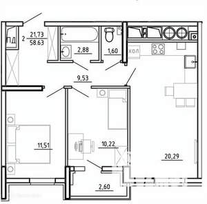2-к квартира, вторичка, 59м2, 12/26 этаж