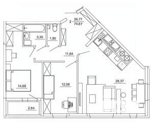 2-к квартира, вторичка, 75м2, 14/26 этаж