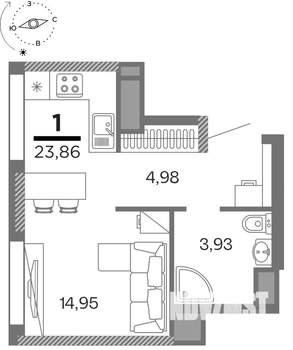 1-к квартира, вторичка, 24м2, 18/25 этаж