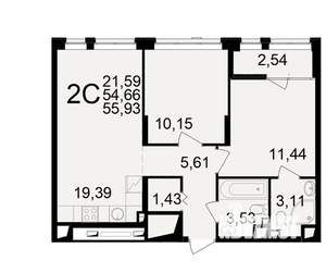 2-к квартира, вторичка, 55м2, 12/25 этаж