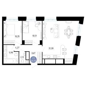 2-к квартира, вторичка, 68м2, 24/25 этаж