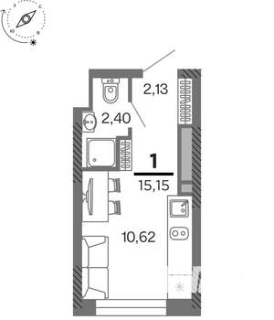 1-к квартира, вторичка, 15м2, 22/25 этаж