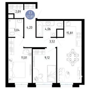 2-к квартира, вторичка, 53м2, 10/14 этаж