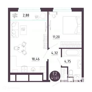 1-к квартира, вторичка, 42м2, 7/19 этаж