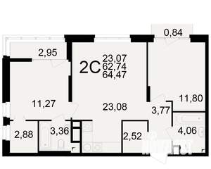 2-к квартира, вторичка, 63м2, 7/25 этаж